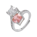 Detail of silver open ring featuring square white and pink zircon stones in a micro-pave setting - Silver Pink Zirconia