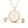 Gold stainless steel jewelry set featuring hollow floral pendants with clear crystals - 316L Stainless Steel / Snowflake Floral Style (KS112606-KC)