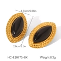 Macro shot of vintage gold earrings with black enamel detail and precise dimension marking - Vintage Oval Earrings (HC-E10775-BK)
