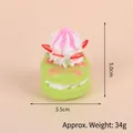 Realistic pink waffle cupcake keychain pendant with green base and strawberry detail - Gold Bead Chain / 037 Green Cake White Pink Cream