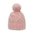 Rosa Damen Strickmütze mit Zopfmuster und passendem Kunstfell-Bommel für den Winterlook - M / Rosa