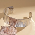 Detailed view of silver geometric cuff bracelet with vertical dot embossed texture - Silver