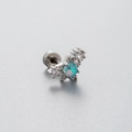 Screw back titanium steel stud with a blue opal stone and clear cubic zirconia stones - Flower Style (A81-6#)