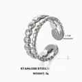 Anello regolabile in acciaio inox argento con trama martellata e design a doppio strato - Design a Doppio Strato / Color Acciaio