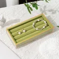 Grass green velvet jewelry tray with gold trim for rings and bracelet storage - Type B Plain / Green
