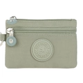 Sage green nylon mini coin purse with double zippers and circular logo detail - Matcha Green