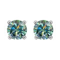 Classic round cut moissanite stud earrings in four-claw S925 sterling silver setting - 0.5ct/5mm Blue-Green Moissanite With Certificate