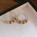 Vintage gold hoop earrings with ethnic textures and multi-colored cubic zirconia stones - Style 32 Gold Colorful Gems