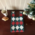 Knitted tote bag with red, green, and white argyle pattern for festive Christmas season - Diamond Lattice Green