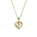 18k gold plated heart pendant necklace with letter P and sparkling crystals - Necklace P