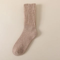 Thick khaki wool crew sock with heavy ribbed texture and speckled knit for men - One Size / Light Coffee