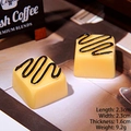 Square yellow resin chocolate dessert charms for DIY crafts and magnets, set of two - Square Lines - Creamy Yellow