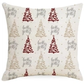 Weihnachts-Kissenbezug aus Leinen mit roten Bäumen und holly jolly Text auf Beige - Beiger Weihnachtsbaum Holly Jolly