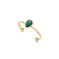 Anillo ajustable de acero dorado con piedra verde de pera y banda con textura entrelazada - Abierto Ajustable / Estilo Verde (SR21011901GN)