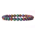 Charming 6mm iridescent lava stone elastic bracelet with metallic rainbow bead finish - Colorful Plated Lava Rock