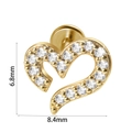 Gold heart stud earring with clear crystals and dimensions 6.8mm height 8.4mm width - #7-Heart