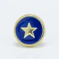 Blue enamel round metal charm featuring a centered gold star and golden border frame - Star / Blue