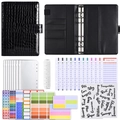 A6 black crocodile pattern PU leather binder budget book set with colorful budget sheets - Luxury Set - Black Crocodile