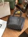 Minimalist woven straw tote bags in black, cream, and olive green for summer vacations - Mini / Coffee Brown