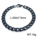 Black stainless steel Cuban link bracelet for men, 200mm length with lobster clasp - Curb Chain Black (KB166491-Z)