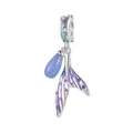 S925 Silber Anhänger in Fischschwanz-Optik mit lila Emaille und blauer Glastropfenperle - Blau Violett Verlauf Leuchtend