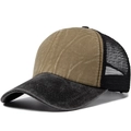 Retro distressed mesh trucker hat in khaki and black with washed vintage texture - Adjustable / Khaki