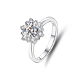 Detailed side view of S925 sterling silver ring with sunflower set round moissanite - Adjustable Open / Cluster Sunflower Style (FDJZ-023)