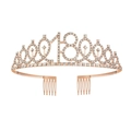 Corona per 18° compleanno in oro rosa con strass scintillanti e pettini per capelli - 18 Anni