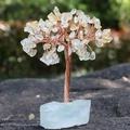 Handmade tree of life ornament with yellow crystal leaves and raw green fluorite base - Citrine