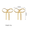 Close-up of golden bow earrings with woven texture showing dimensions 2.5cm by 2.4cm - Gold Bowknot Stud Earrings (781-02) / Gold