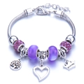 Silver snake chain bracelet with purple crystal beads and a princess crown charm - Purple