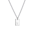 Macro shot of rectangular pendant with letter X engraving on silver link chain - Cross Chain/Letter X / Steel-Cross Chain-X