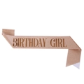 Detailed view of rose gold glitter Birthday Girl sash with dark lettering for party - One Size / Rose Gold - GIRL