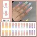 Rainbow French tip press-on nails with 3D bow charms and colorful long coffin design - SGCY-167 Colorful French 3D Butterfly Style
