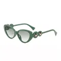 Cat eye sunglasses in dark green frame with gray gradient lenses and star accents - Green