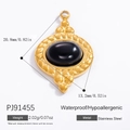 Retro 18k gold plated stainless steel oval pendant with black natural stone and sizes - Black Agate Radiating Wave Pattern Style (PJ91455)