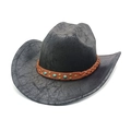 Detail of black western cowboy hat featuring crackle texture and turquoise bead hatband - M (56-58cm) / Black