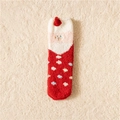 Thick coral fleece Christmas socks featuring Santa Claus design with red pompoms - Santa Claus