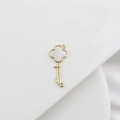 18k gold plated key pendant with white clover inlay and zircon stones for DIY jewelry - Double Hook Key 12.5*30mm