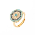 Adjustable golden evil eye ring with blue and white zircon stones in royal style - 10426-Evil Eye Ring