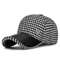 Berretto da baseball in lana pied-de-poule con tesa in pelle nera e logo M dorato - Regolabile / Nero