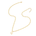 Detail of a gold Figaro chain necklace with a capital letter Q pendant and lobster clasp - Letter Q