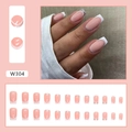 Pink French manicure press-on nails with white tips and silver glitter accents, style W304 - Simple Silver Powder Glue Style (W304)