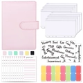 Organizer budget A6 in pelle PU rosa con buste trasparenti ed etichette colorate - Set Rosa Macaron