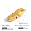 Golden sneaker pendant charm with colorful rhinestones for DIY sports jewelry design - PJ92488G-Gold Sports Shoe Copper Pendant