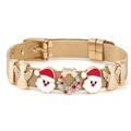 Golden 10mm mesh bracelet with angel, Santa Claus and crystal wreath charms - 10mm Stainless Steel Wire Bracelet / Gold Bracelet