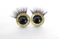 Golden glitter doll eyes with long black eyelashes and round pupils on white surface - Gold / 14mm