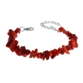 Natural red coral chip stone bracelet with silver adjustable lobster clasp closure - Coral Red