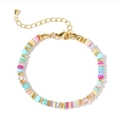 Bohemian colorful natural stone beaded bracelet with adjustable gold chain and clasp - Mixed Multicolor (B-B24032601A)