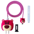 Pink Lotso cartoon 20W charger protector set for iPhone with data cable and strap - Strawberry Bear / Five-Piece Set